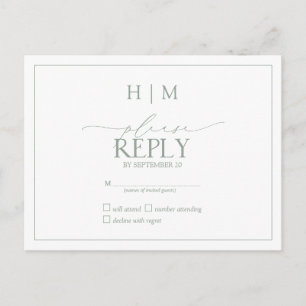 Elegant Sage Grönt Calligraphy Monogram OSA Inbjudan Vykort