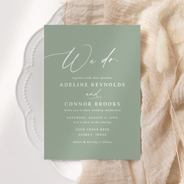 Elegant Sage Grönt Calligraphy Vi gör Bröllop Inbjudningar (Skapare uppladdad)
