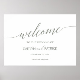 Elegant Sage Grönt Calligraphy Welcome Bröllop Poster