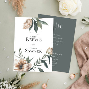 Elegant Sage Grönt Champagne Peony Blommigt Bröllo Inbjudningar