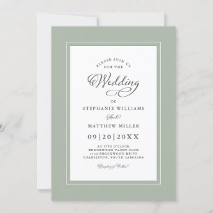 Elegant Sage Grönt Chic Bröllop Modern calligrafi Inbjudningar