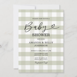 Elegant Sage Grönt Classic Gingham Baby Shower Inbjudningar