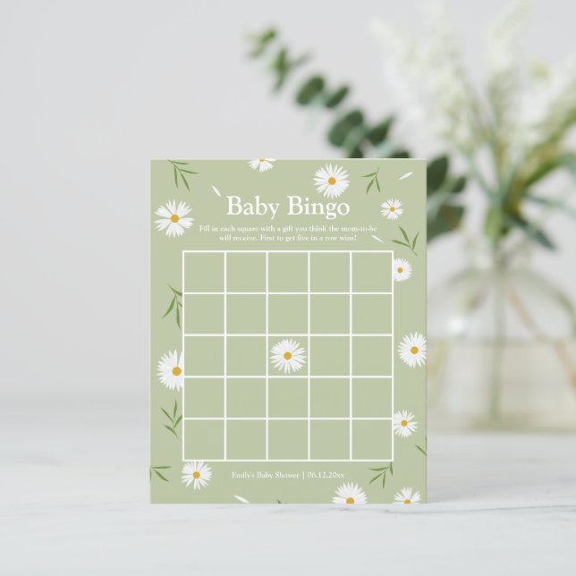 Elegant Sage Grönt Daisy Baby Shower Bingo Game (Stående Fram)