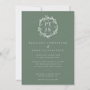 Elegant Sage Grönt Dubbla Monogram Bröllop Inbjudningar