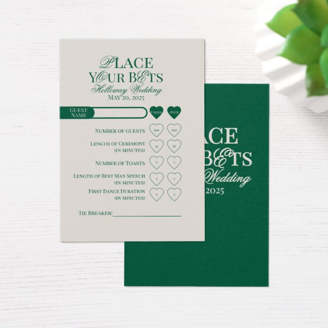 Elegant Sage Grönt Editable Bröllop Prop Bet Card Visitkort (Skivbord)