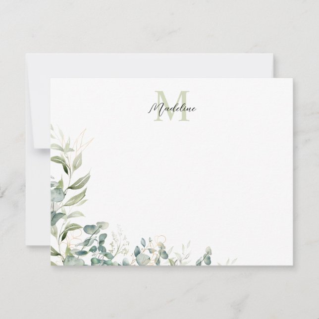 Elegant Sage Grönt Eucalyptus botaniskt monogram Anteckningskort (Framsida)