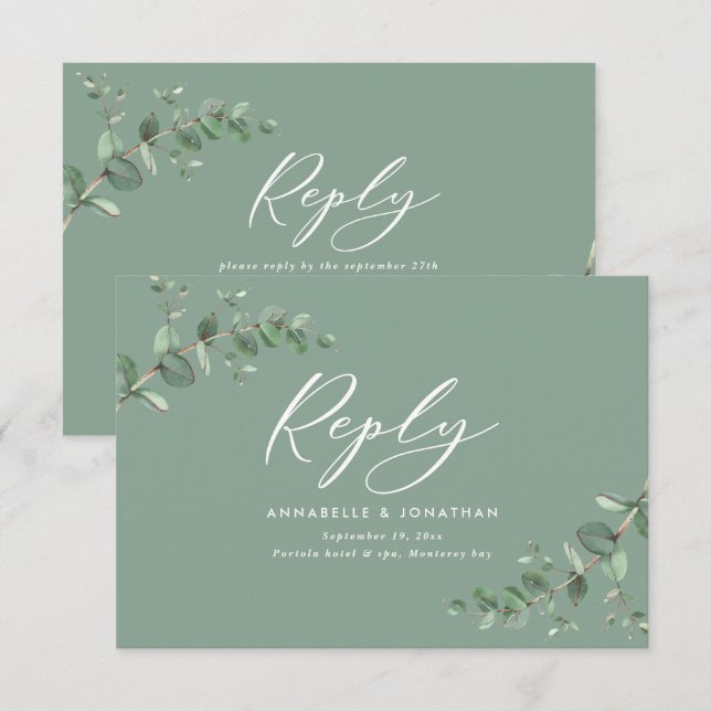 Elegant sage grönt Eucalyptus Greenery Bröllop OSA Kort (Fram/baksida)