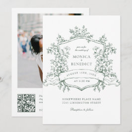 Elegant Sage Grönt Fransk Garden Wedding QR-kod Inbjudningar