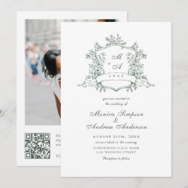 Elegant Sage Grönt Fransk Garden Wedding QR-kod Inbjudningar