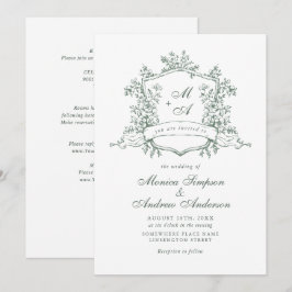 Elegant Sage Grönt Fransk Ro Garden Wedding Weddin Inbjudningar