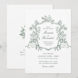 Elegant Sage Grönt Fransk Ro Garden Wedding Weddin Inbjudningar
