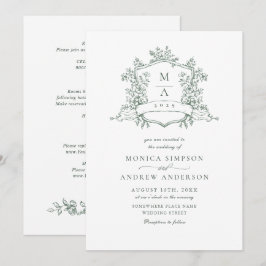 Elegant Sage Grönt Fransk Ro Garden Wedding Weddin Inbjudningar