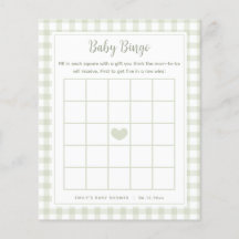 Elegant Sage Grönt Gingham Baby Shower Bingo Game