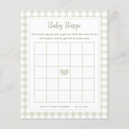 Elegant Sage Grönt Gingham Baby Shower Bingo Game