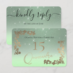 Elegant Sage Grönt Glitter Chic Blommigt Quinceane OSA Kort