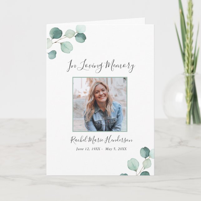 Elegant Sage Grönt Greenery Eucalyptus Funeral Program (Framsida)