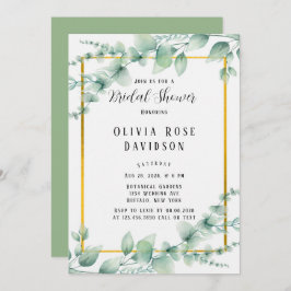 Elegant Sage Grönt Greenery Guld Möhippa Inbjudningar