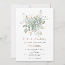 Elegant Sage Grönt Guld-inbjudan till bröllopsbröl Inbjudningar