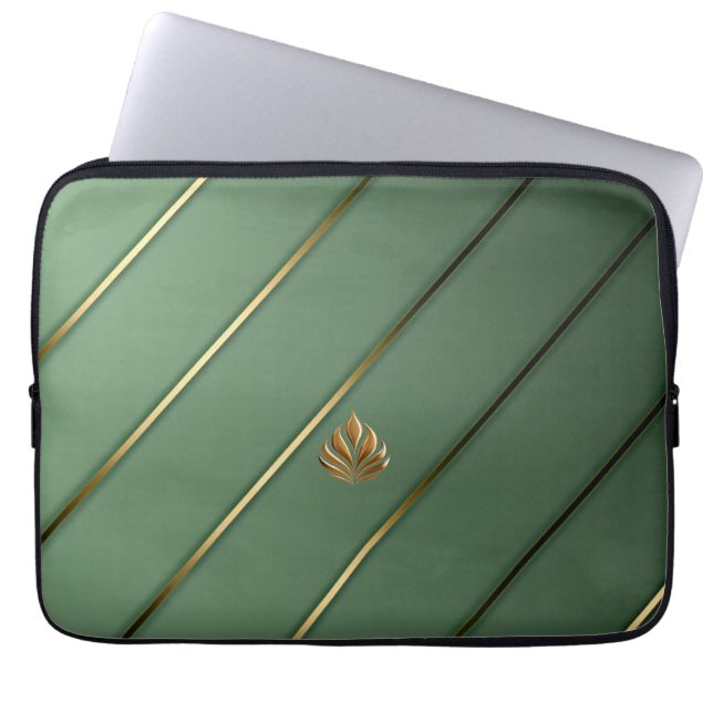 Elegant Sage Grönt & Guld Laptop Fodral (Framsidan)