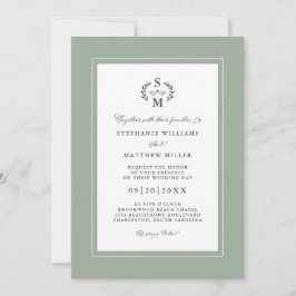 Elegant Sage Grönt Initialer Calligraphy Bröllop Inbjudningar