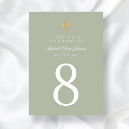 Elegant Sage Grönt Kor Boy First Communion Bordsnummer