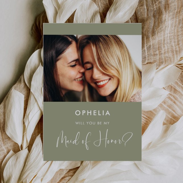 Elegant Sage grönt Maid of honor frieri kort (Skapare uppladdad)