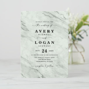 Elegant Sage Grönt Metallic Marble Bröllop Inbjudningar