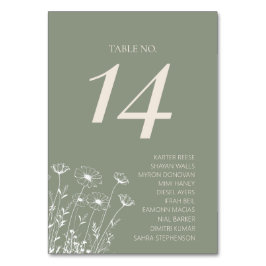 Elegant Sage Grönt Minimalist Boho Blommigt Bröllo Bordsnummer