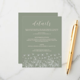 Elegant Sage Grönt Minimalist Boho Blommigt Bröllo Tilläggskort