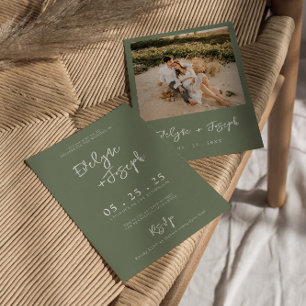 Elegant Sage Grönt minimalist Boho Photo Bröllop Inbjudningar