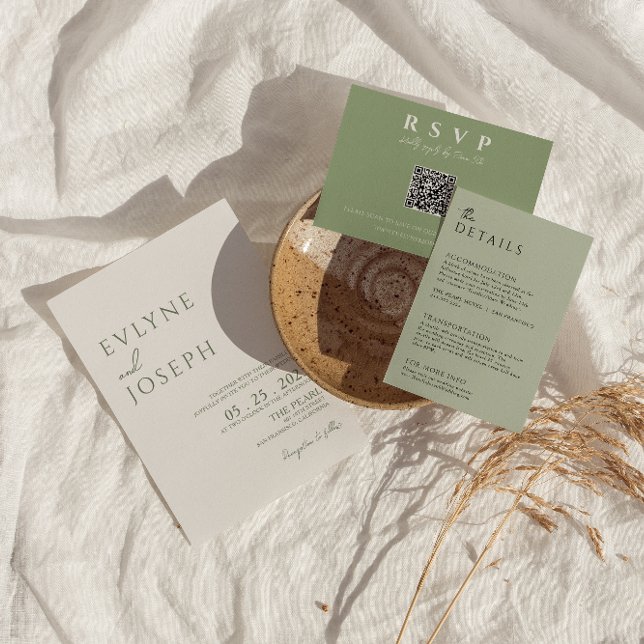 Elegant Sage Grönt Minimalist Boho Trendig Bröllop Inbjudningar (Skapare uppladdad)
