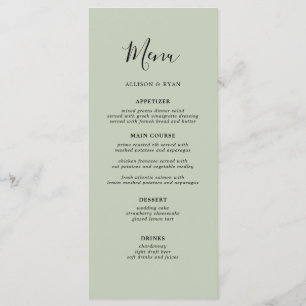 Elegant Sage Grönt Minimalist Bröllop Menu Meny