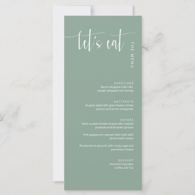 Elegant Sage Grönt Modern Låt oss Eat Tack-meny (Framsida)