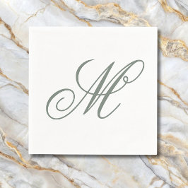 Elegant Sage Grönt Monogram Initial Pappersservett