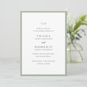 Elegant Sage Grönt Monogram Modern Bröllop Spara Datumet
