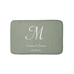 Elegant Sage Grönt Monogram Namn Newlyweds Badrumsmatta