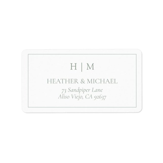 Elegant Sage Grönt Monogram Returadress Adressetikett (Framsidan)