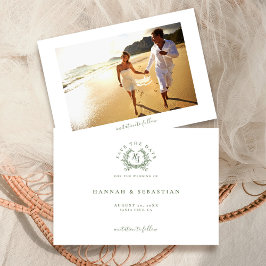 Elegant Sage Grönt Monogram Vapensköld Bröllop Spara Datumet