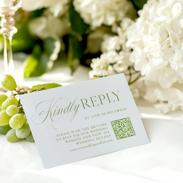 Elegant Sage Grönt och Blue QR Code OSA kort (Elegant Sage Green & Blue QR Code RSVP Card)