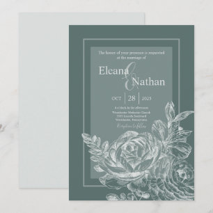 Elegant Sage Grönt och botaniska Blommigten Bröllo Inbjudningar