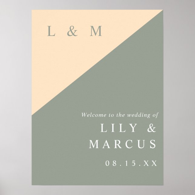 Elegant Sage Grönt och Cream Bröllop Välkomstskylt Poster (Framsidan)