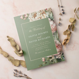 Elegant Sage Grönt Peony-bröllopsinbjudan Inbjudningar