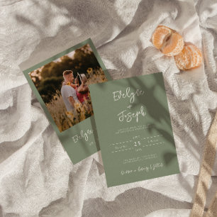 Elegant Sage Grönt Photo Boho Modern Bröllop Inbjudningar