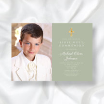 Elegant Sage Grönt Photo Boy First Communion