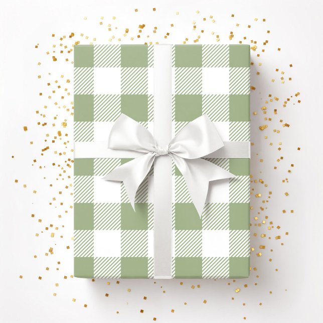 Elegant Sage Grönt Pput Mönster Presentpapper (Sage Green White Plaid Pattern Wrapping Paper)