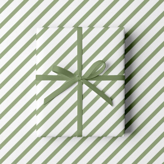 Elegant Sage Grönt Rand Mönster Presentpapper (Sage Green White Stripes Pattern Wrapping Paper)
