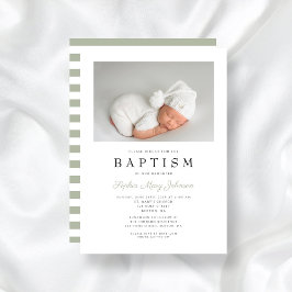 Elegant Sage Grönt Rand Photo Baptism Inbjudningar