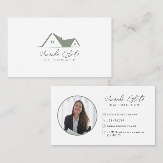 Elegant Sage Grönt Real Gods Agent Photo Visitkort (Fram/baksida)