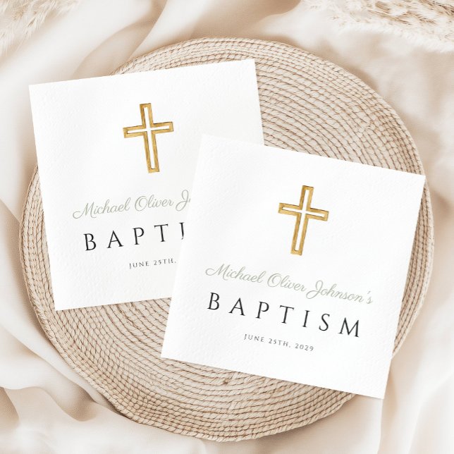 Elegant Sage Grönt Religiösa Kor Baptism Pappersservett (Elegant Sage Green Religious Cross Baptism Napkins)