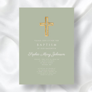 Elegant Sage Grönt Religiösa Kor Flickor Baptism Inbjudningar